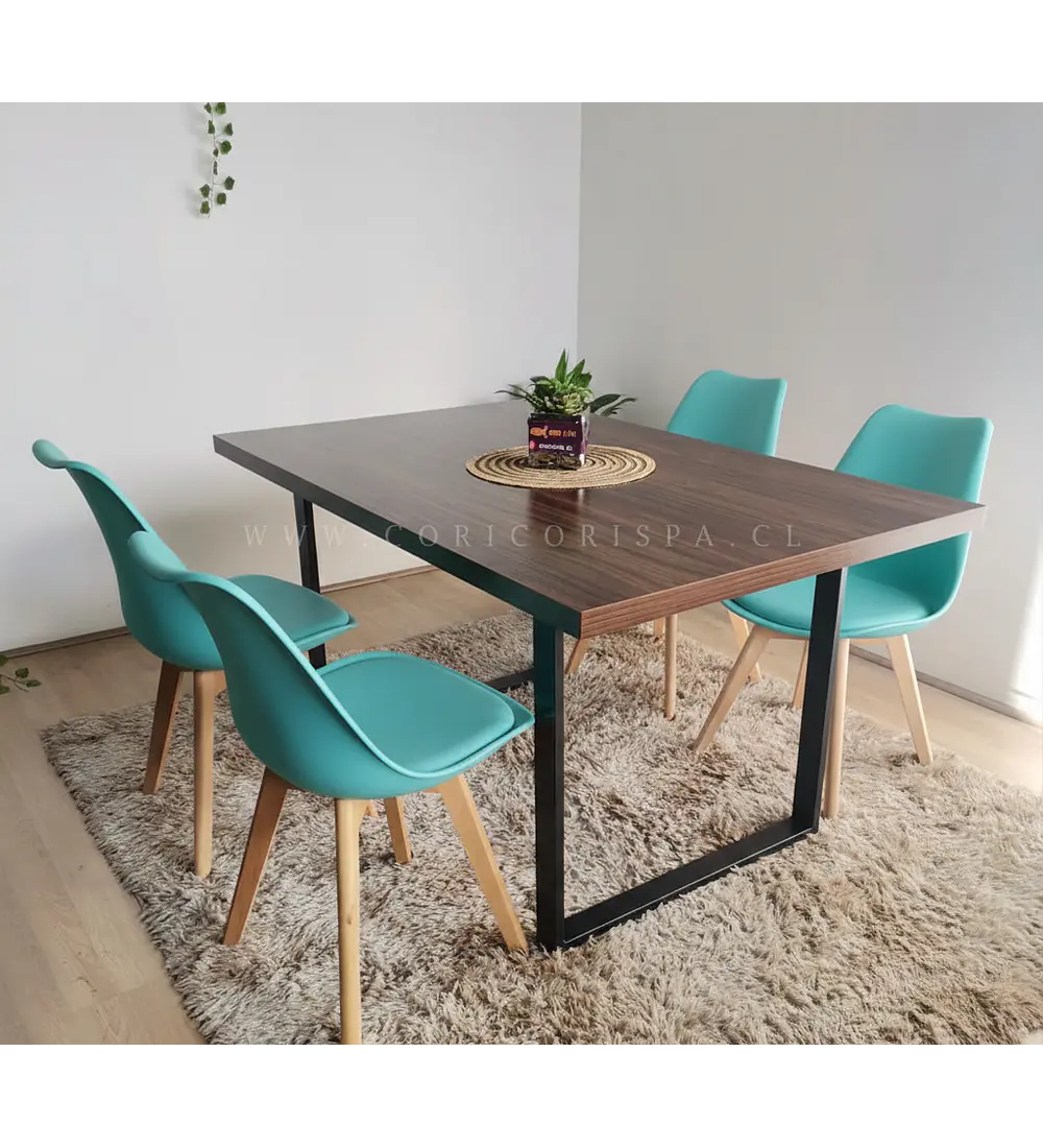 Comedor Industrial 140x90cms Oscura + 4 Sillas Tulip 