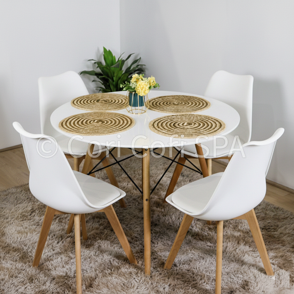 Comedor Mesa Eames Blanca 100cms + 4 Sillas Tulip 12