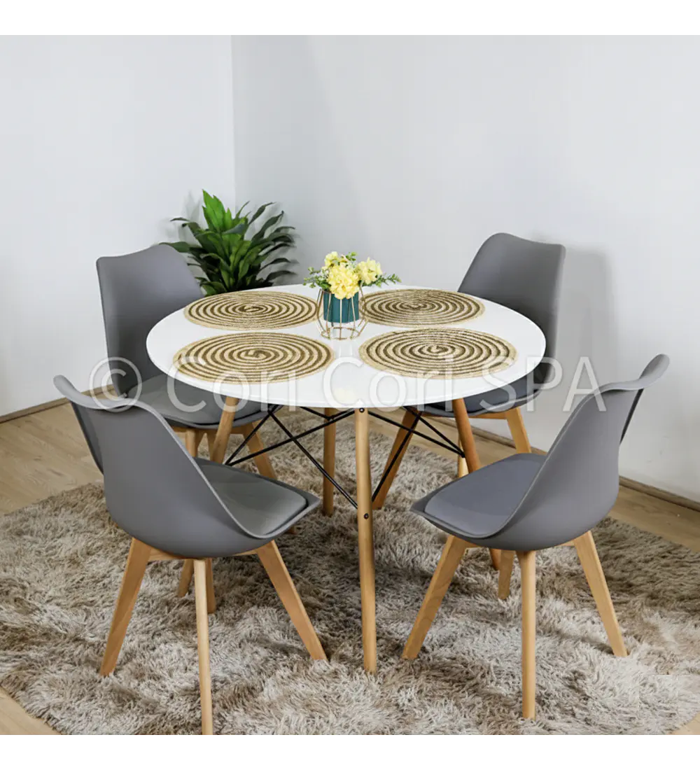 Comedor Mesa Eames Blanca 100cms + 4 Sillas Tulip