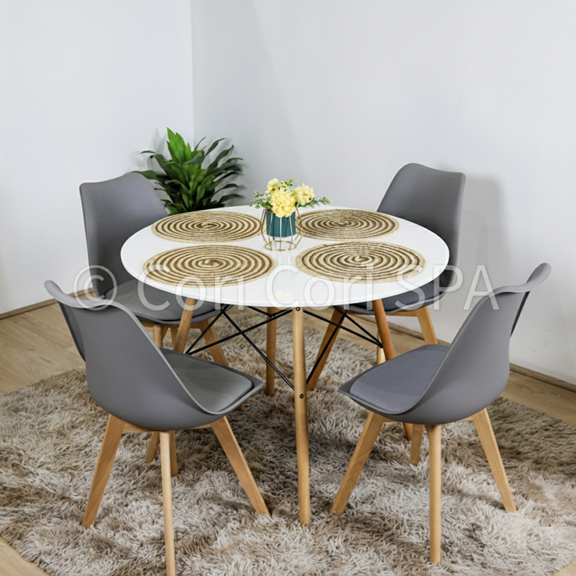 Comedor Mesa Eames Blanca 100cms + 4 Sillas Tulip 13