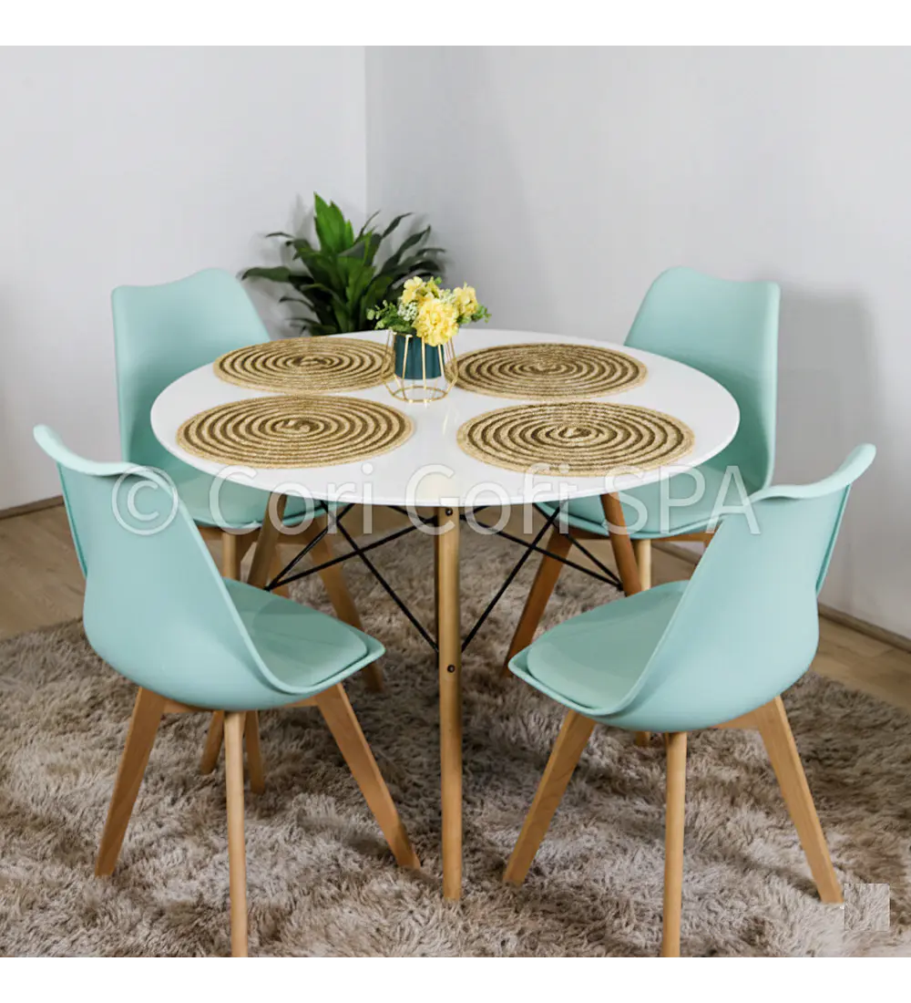 Comedor Mesa Eames Blanca 100cms + 4 Sillas Tulip