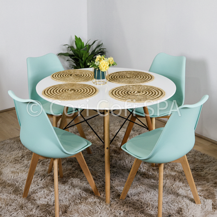 Comedor Mesa Eames Blanca 100cms + 4 Sillas Tulip 14