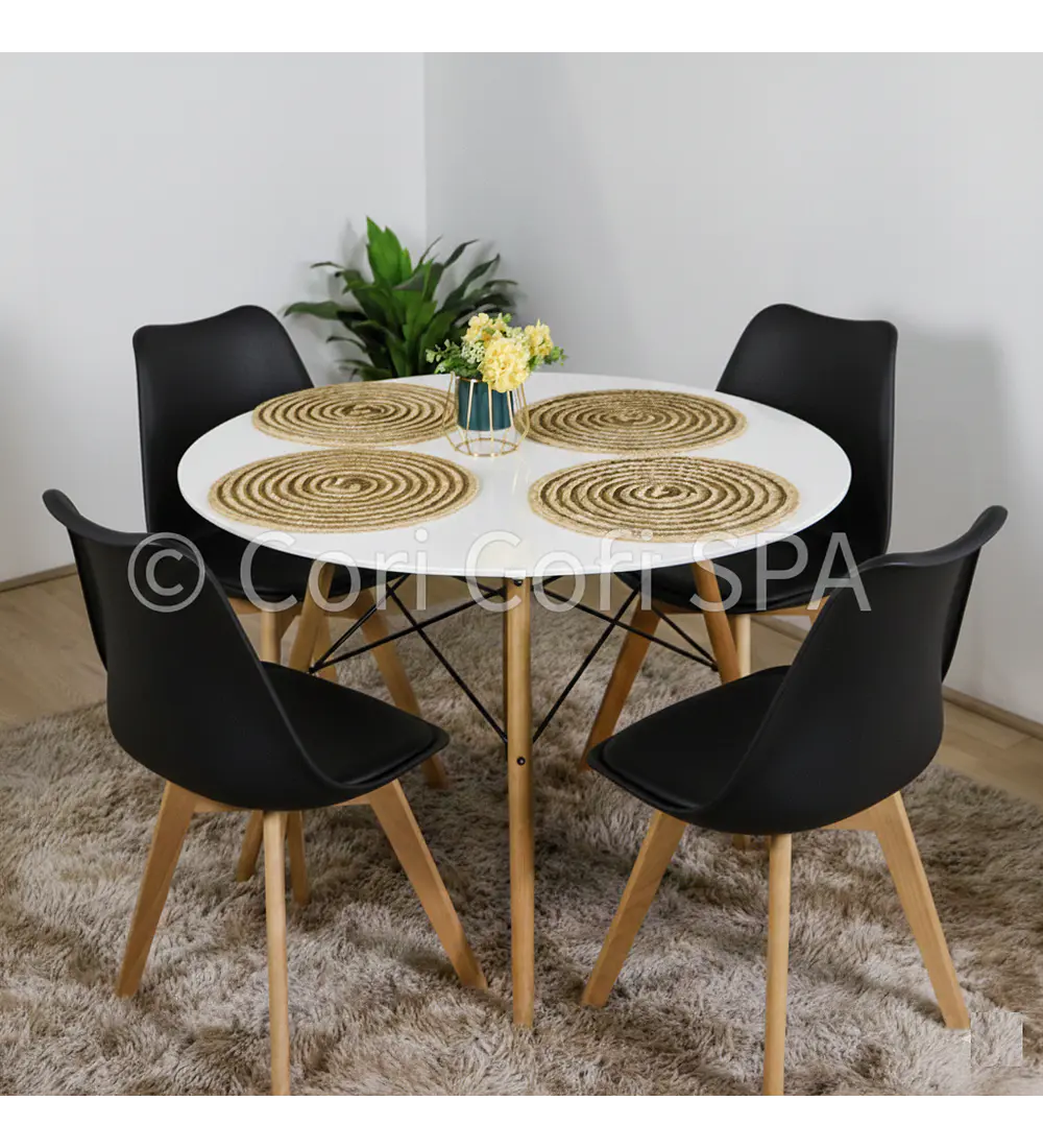 Comedor Mesa Eames Blanca 100cms + 4 Sillas Tulip