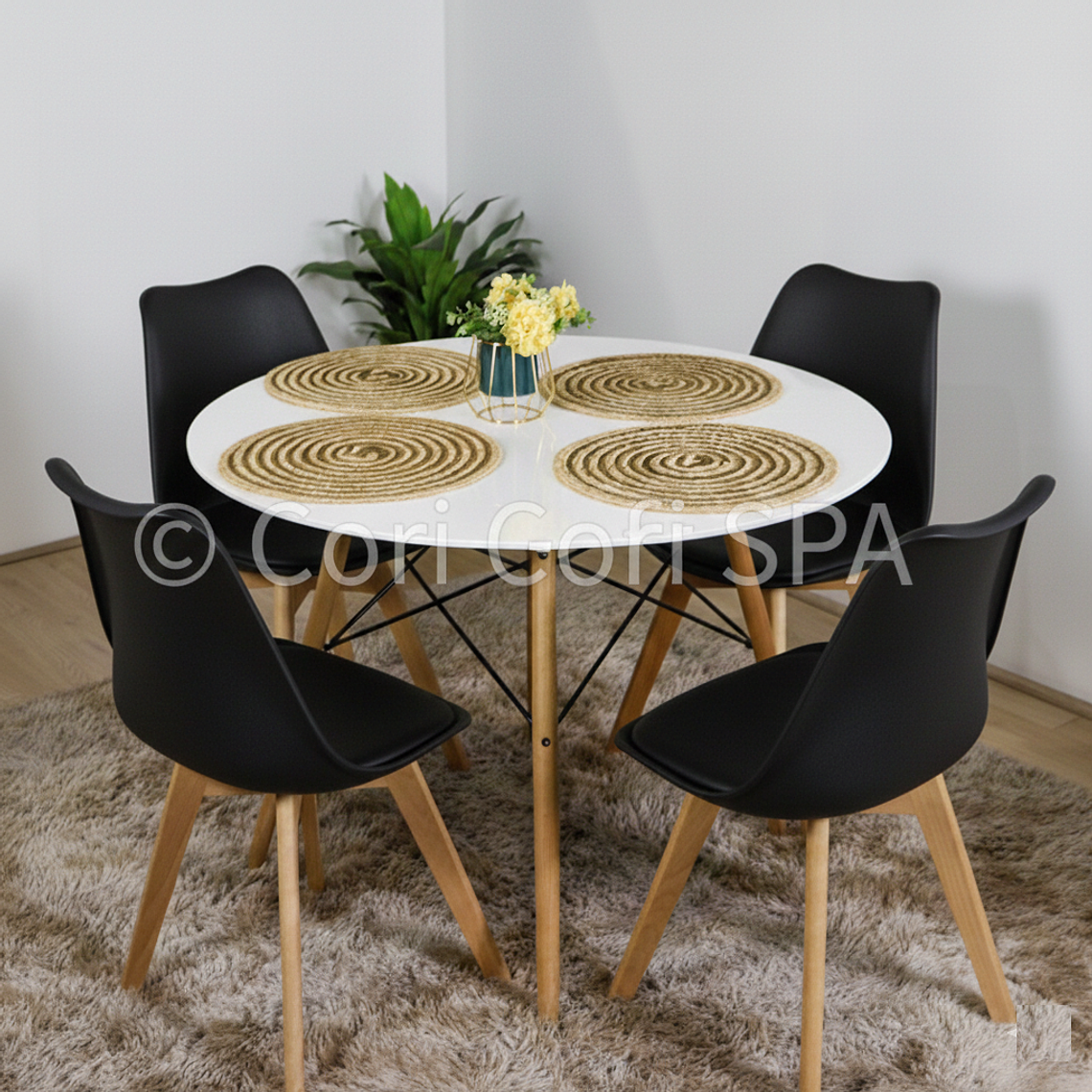Comedor Mesa Eames Blanca 100cms + 4 Sillas Tulip 15