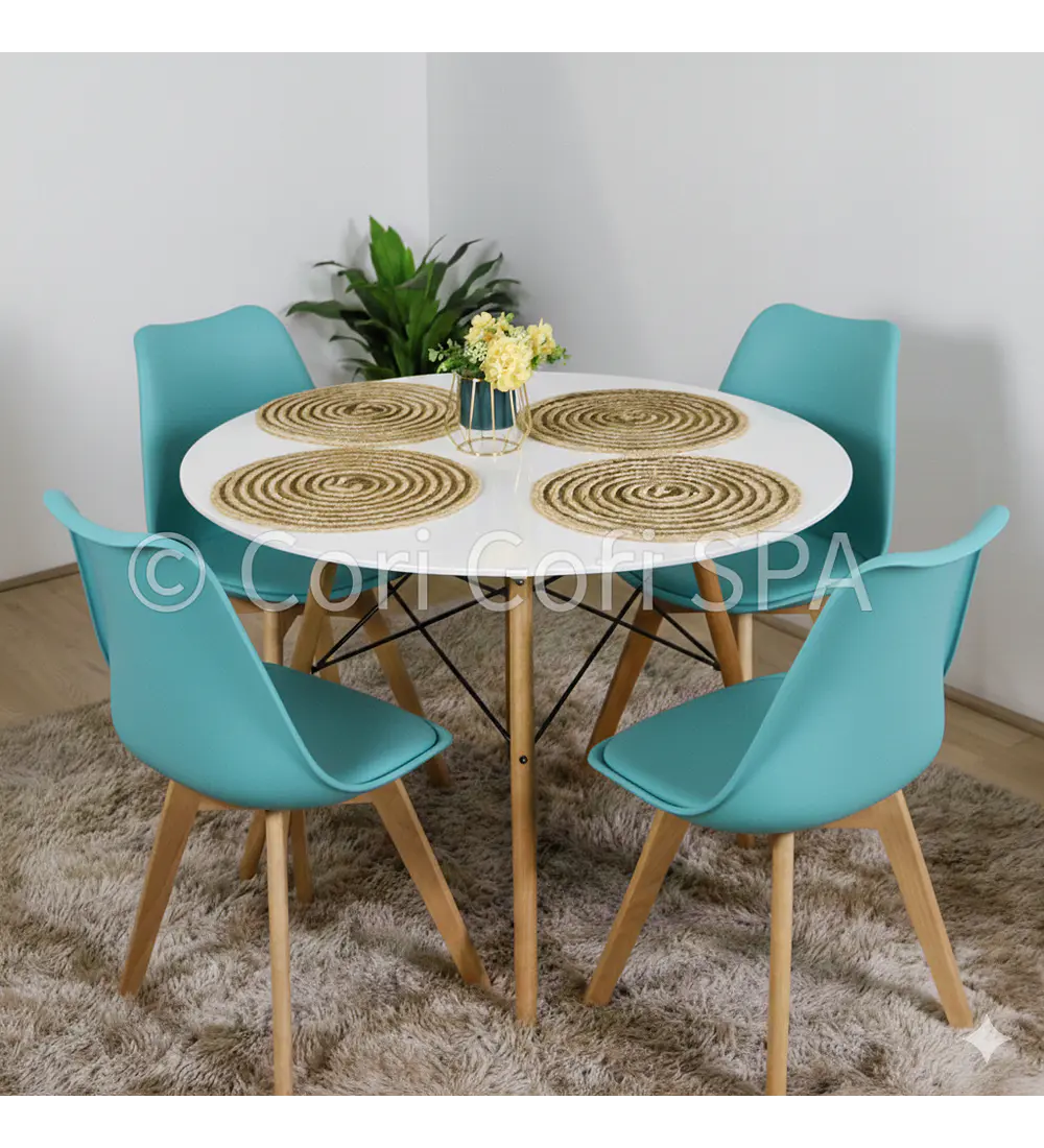 Comedor Mesa Eames Blanca 100cms + 4 Sillas Tulip