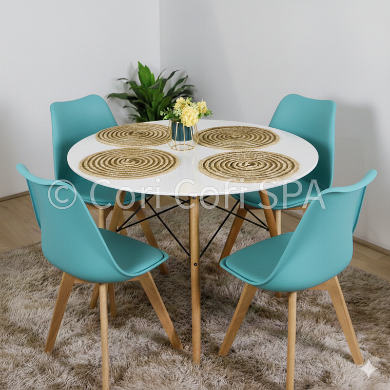 Comedor Mesa Eames Blanca 100cms + 4 Sillas Tulip 16