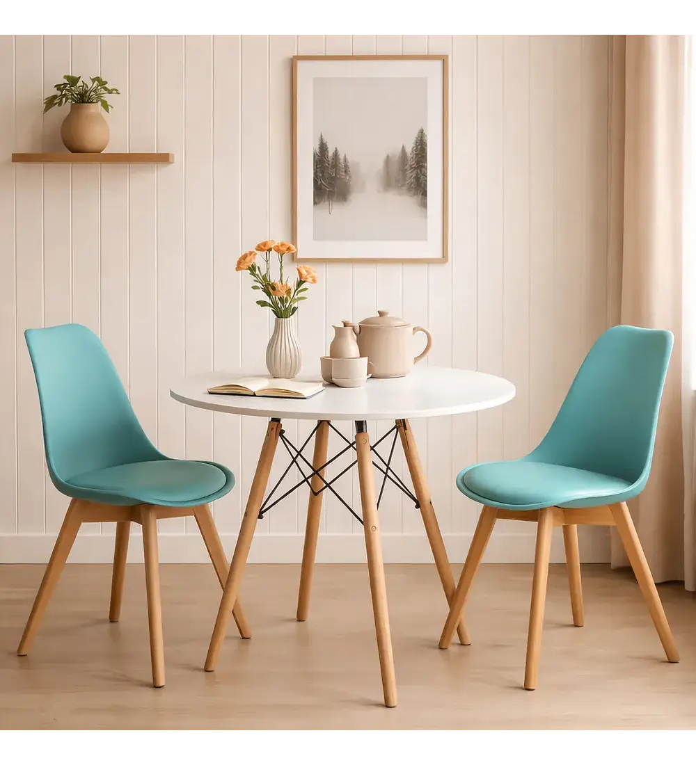 Comedor Mesa 80cms Blanca + 2 Sillas Tulip