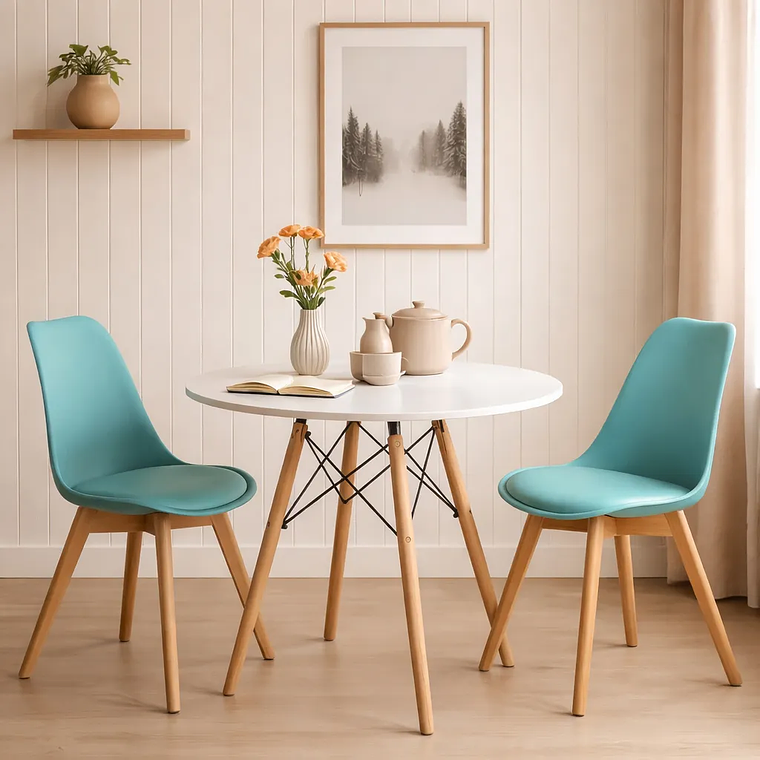 Comedor Mesa 80cms Blanca + 2 Sillas Tulip 8