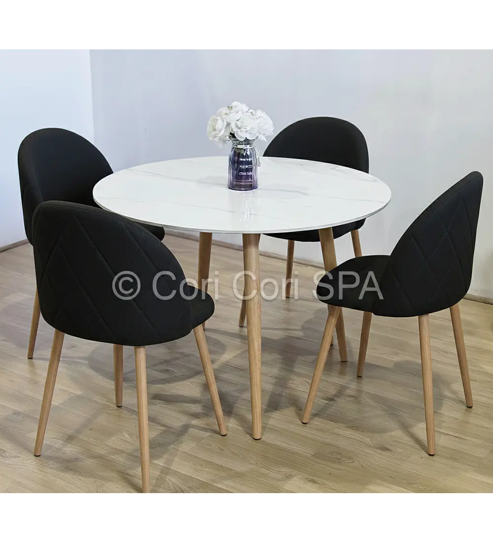 Comedor Mesa Mármol (100cms) + 4 Sillas Bread Lino Wood