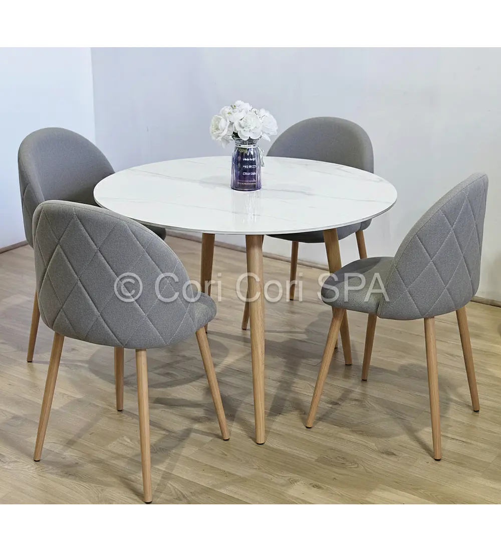 Comedor Mesa Mármol (100cms) + 4 Sillas Bread Lino Wood