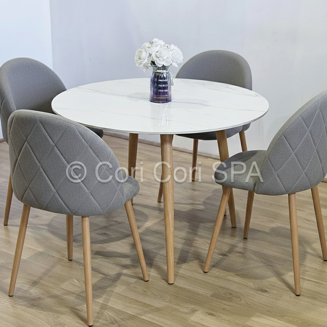 Comedor Mesa Mármol (100cms) + 4 Sillas Bread Lino Wood 9