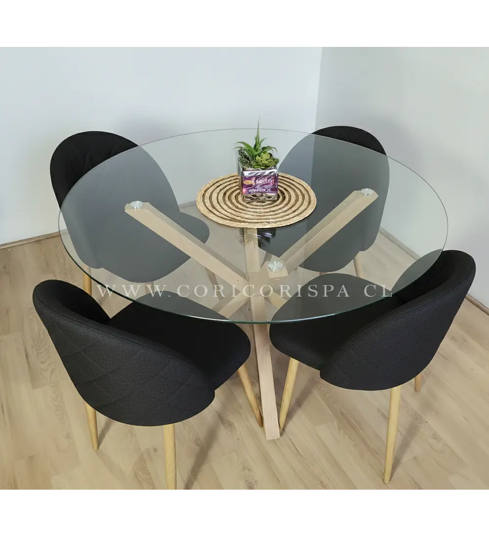 Comedor Warwick 100cms + 4 Sillas Bread Lino Wood
