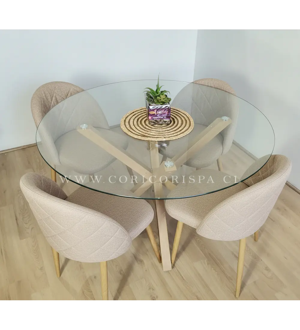 Comedor Warwick 100cms + 4 Sillas Bread Lino Wood