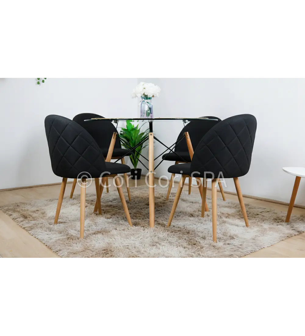 Comedor Mesa Eames 80cms + 4 Sillas Bread Lino Wood