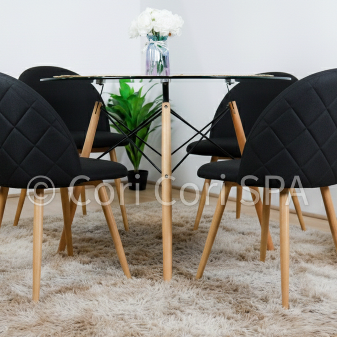 Comedor Mesa Eames 80cms + 4 Sillas Bread Lino Wood 5