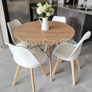 Comedor Mesa Wood 100cm + 4 Sillas Tulip  