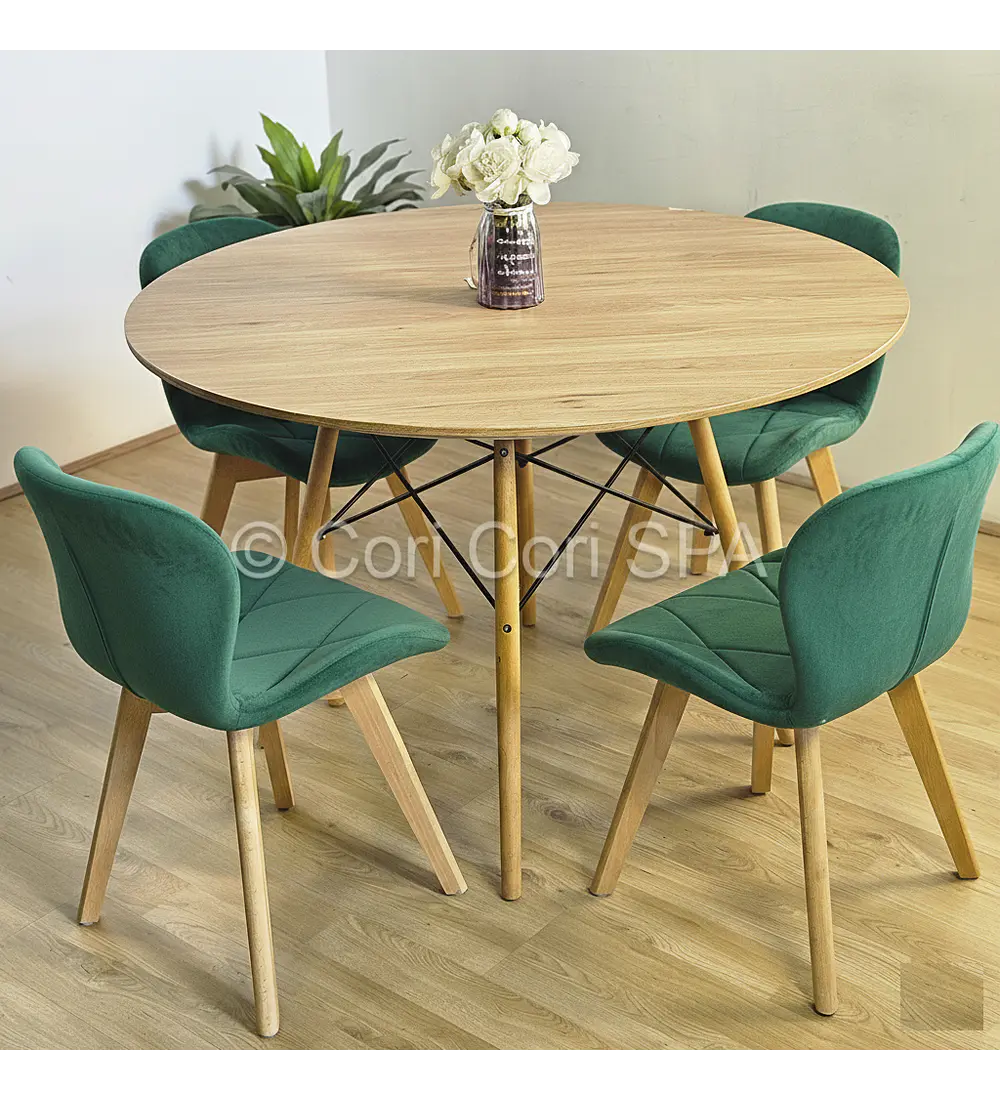 Comedor Mesa Wood 100cm + 4 Sillas Mariposa Velvet