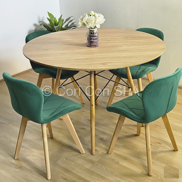 Comedor Mesa Wood 100cm + 4 Sillas Mariposa Velvet 10