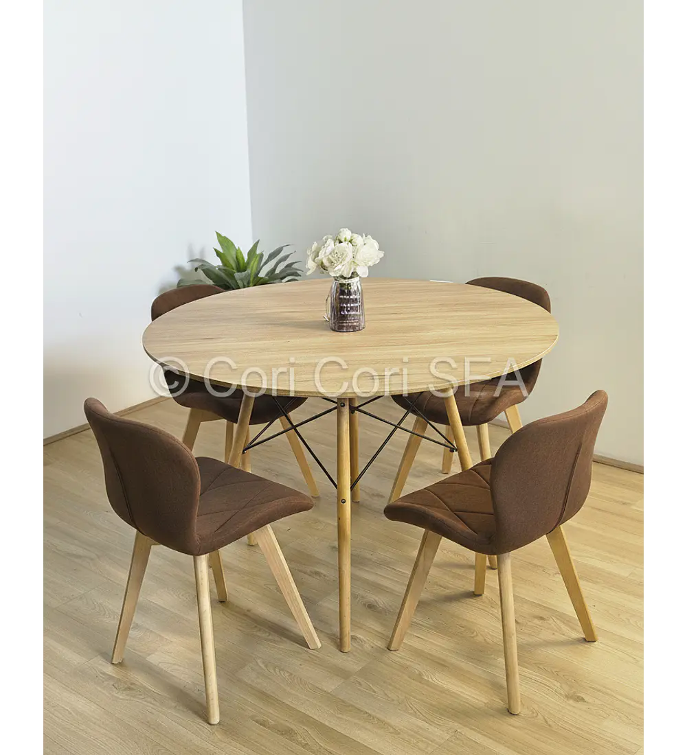 Comedor Mesa Wood 100cm + 4 Sillas Mariposa Velvet
