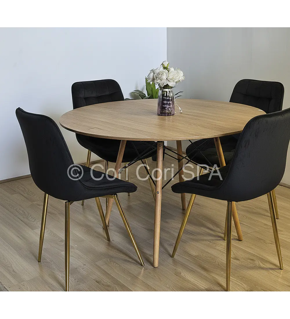 Comedor Mesa Wood 100cm + 4 Sillas Capitonne Top