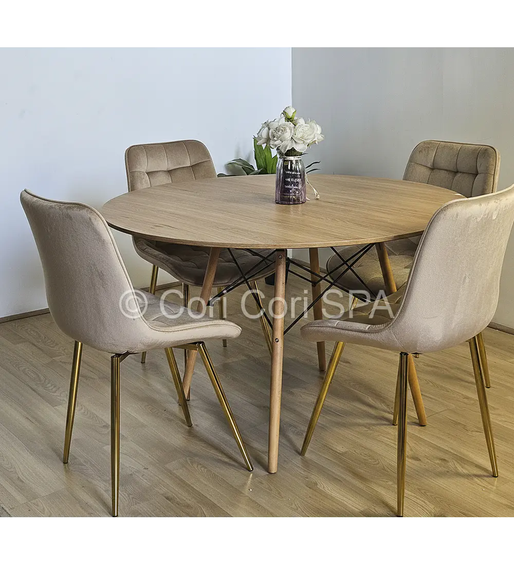 Comedor Mesa Wood 100cm + 4 Sillas Capitonne Top