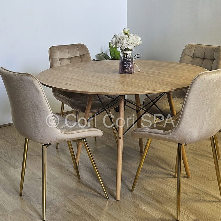Comedor Mesa Wood 100cm + 4 Sillas Capitonne Top 8