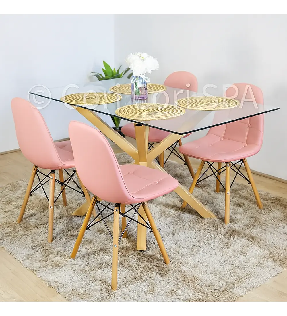 Comedor Madrid 140x80cms  + 4 Sillas Capitonne Eames Ecocuero