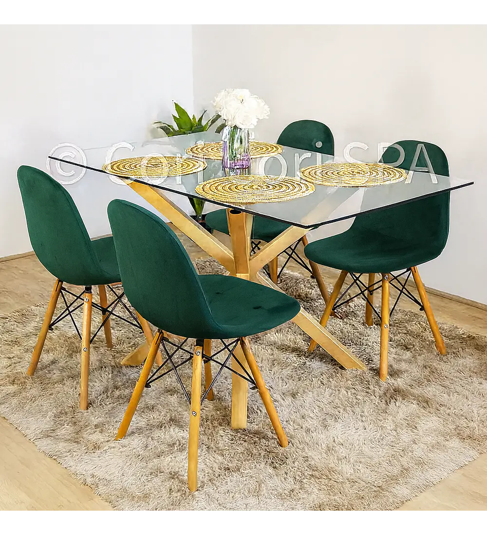 Comedor Madrid 140x80cms  + 4 Sillas Capitonne Eames Ecocuero
