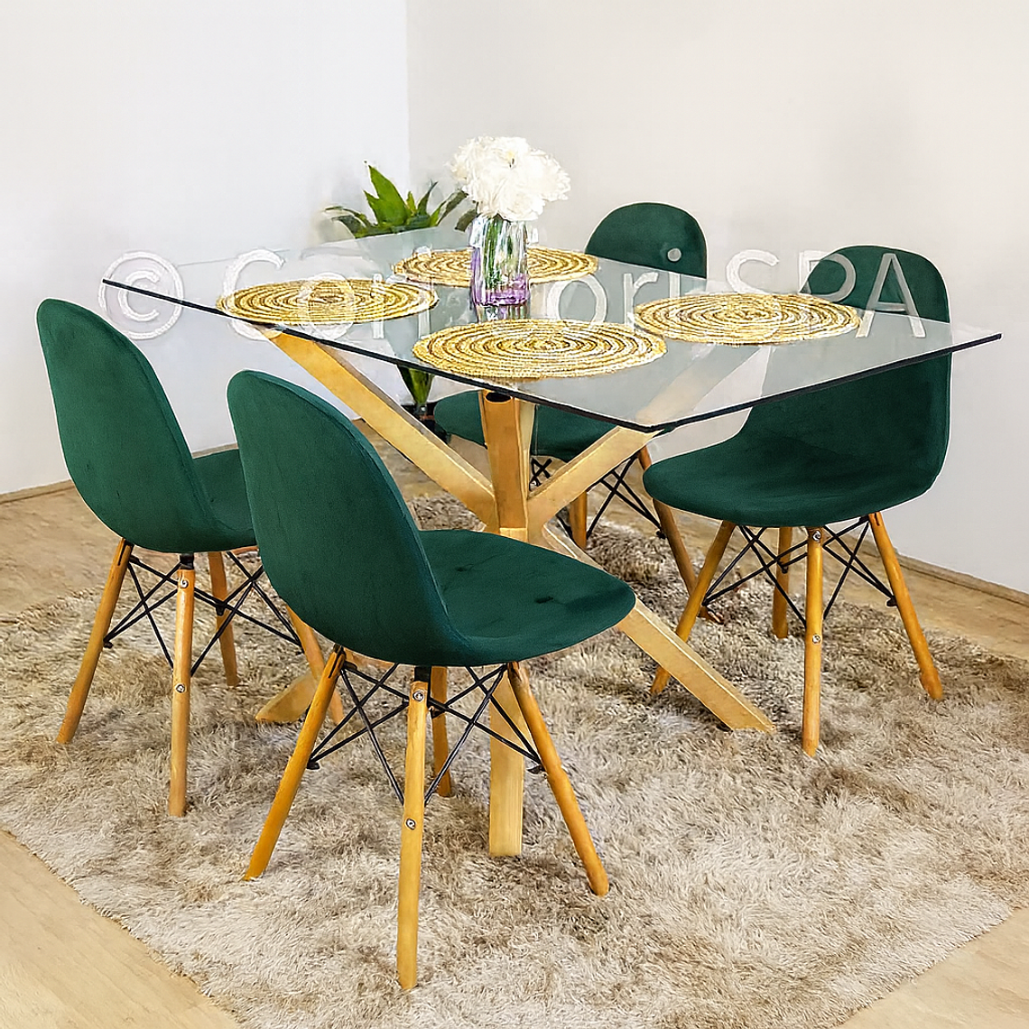 Comedor Madrid 140x80cms  + 4 Sillas Capitonne Eames Ecocuero 9