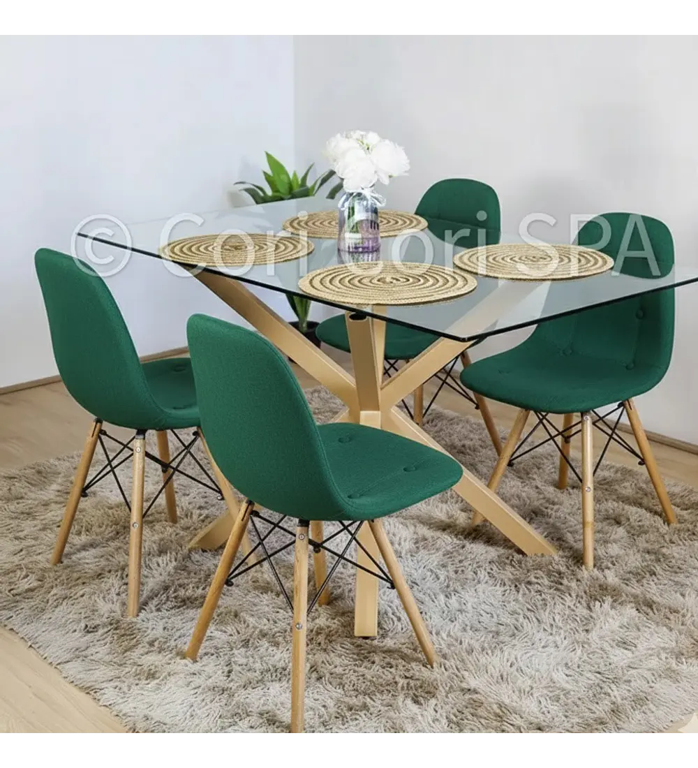 Comedor Madrid 140x80cms  + 4 Sillas Capitonne Eames Ecocuero