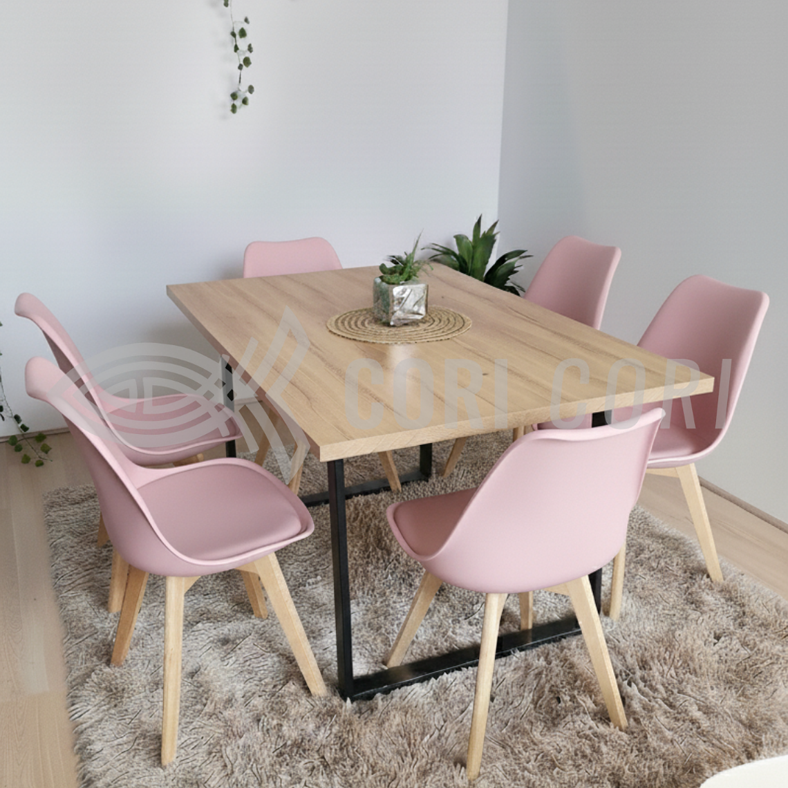 Comedor Industrial 140x90 cms Light  + 6 Sillas Tulip 3