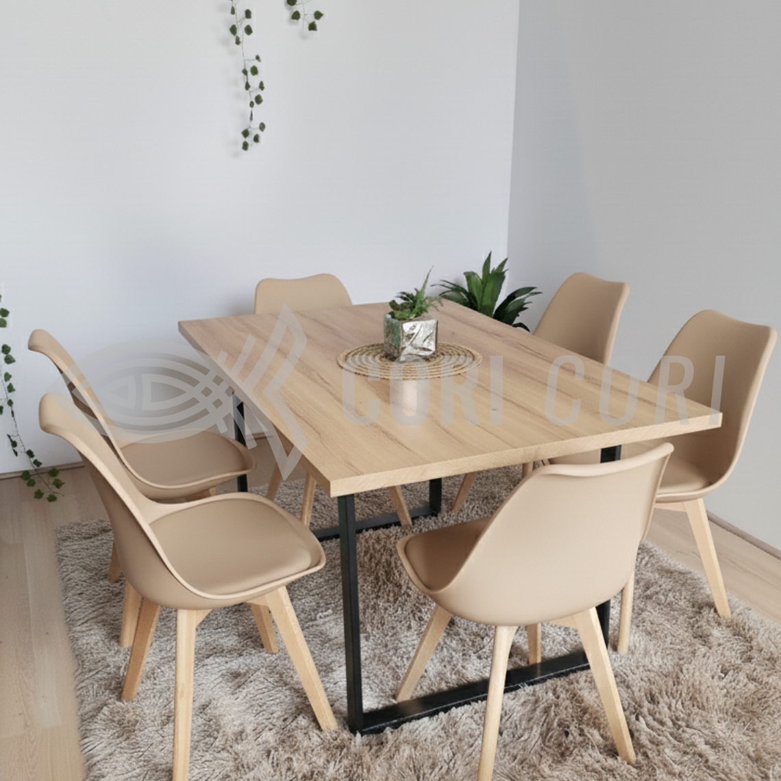 Comedor Industrial 140x90 cms Light  + 6 Sillas Tulip 4