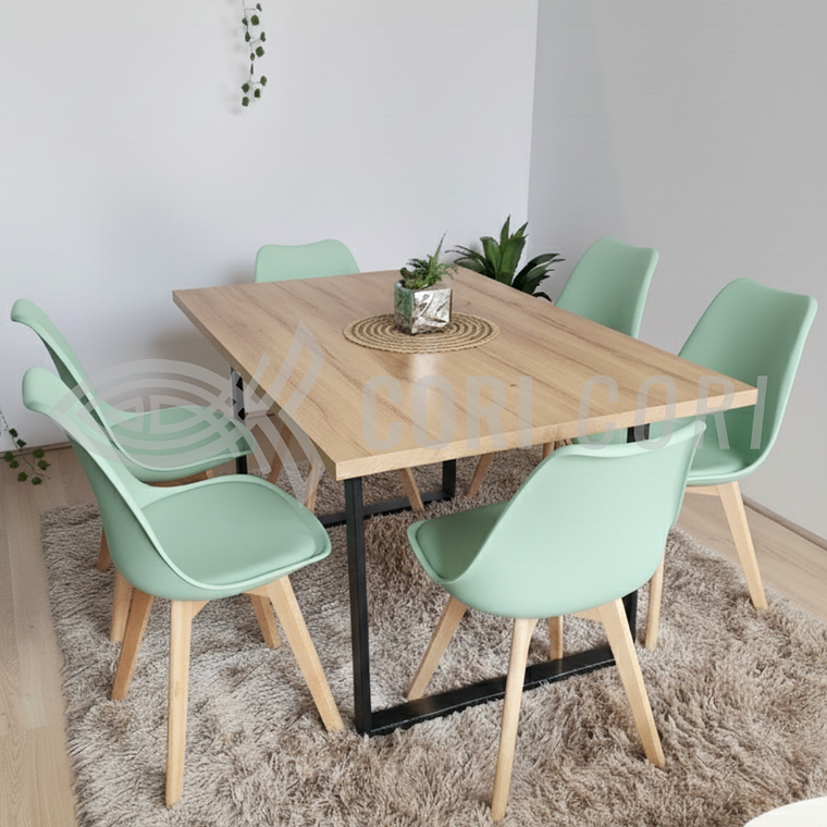 Comedor Industrial 140x90 cms Light  + 6 Sillas Tulip 6