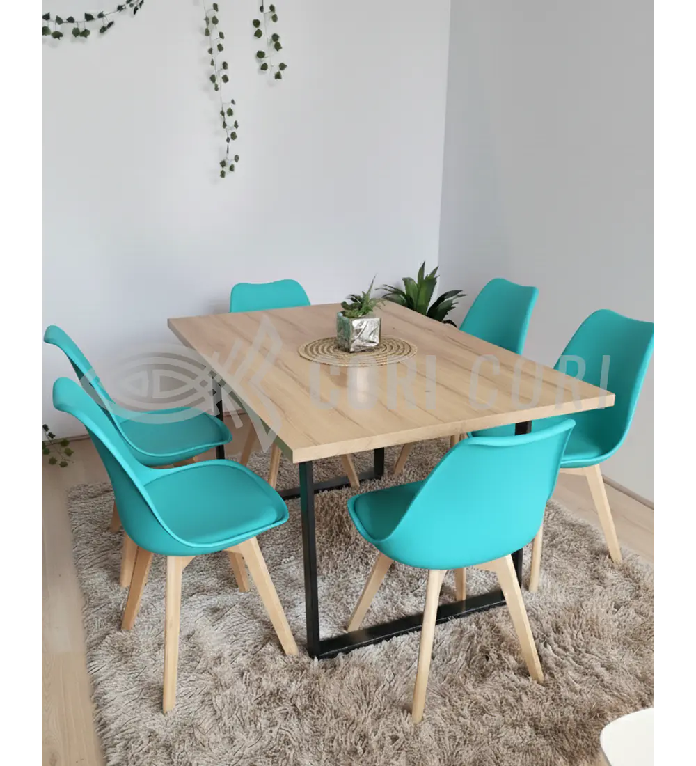 Comedor Industrial 140x90 cms Light  + 6 Sillas Tulip