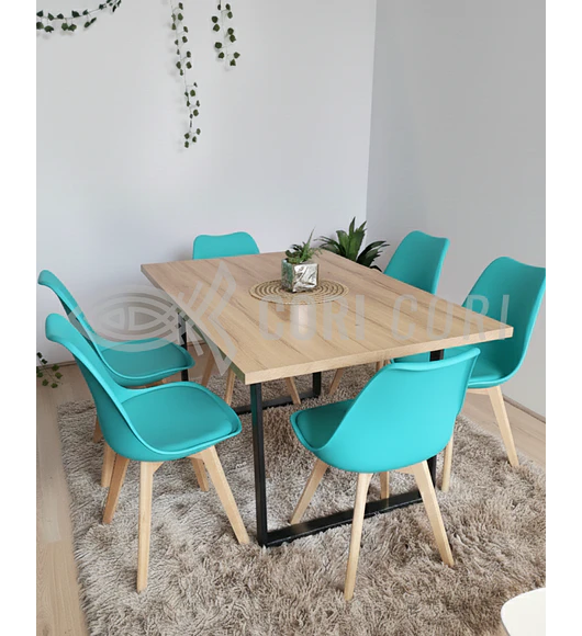 Comedor Industrial 140x90 cms Light  + 6 Sillas Tulip