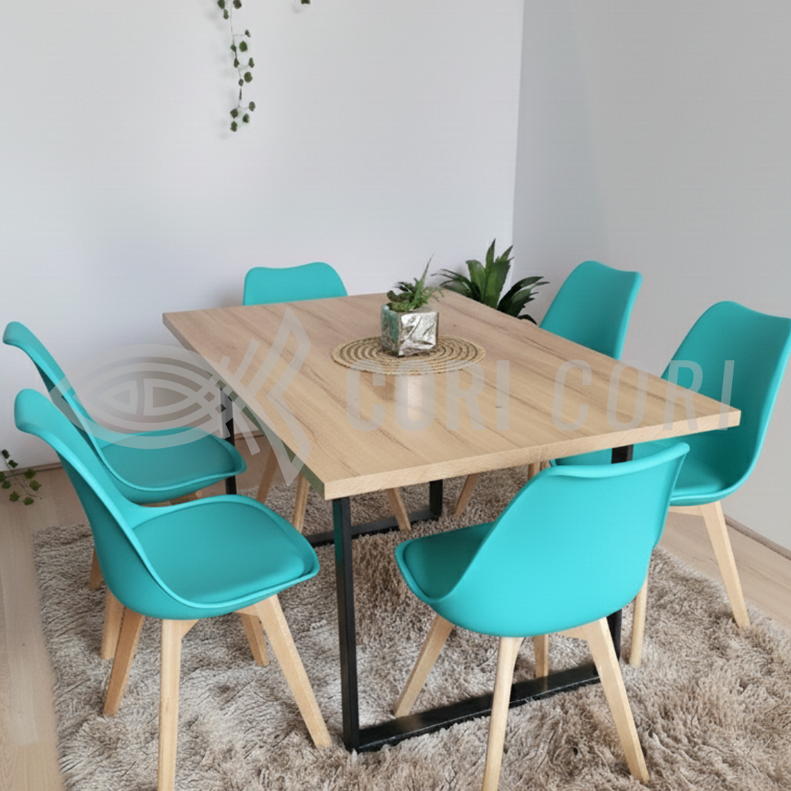 Comedor Industrial 140x90 cms Light  + 6 Sillas Tulip 1