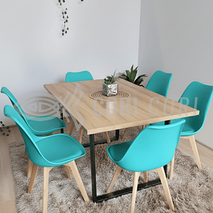 Comedor Industrial 140x90 cms Light  + 6 Sillas Tulip