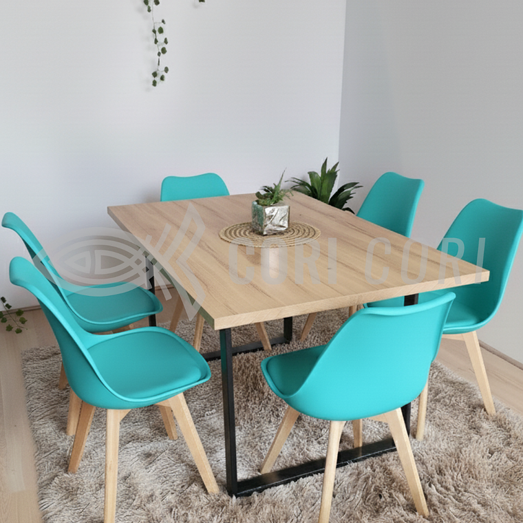 Comedor Industrial 140x90 cms Light  + 6 Sillas Tulip 1