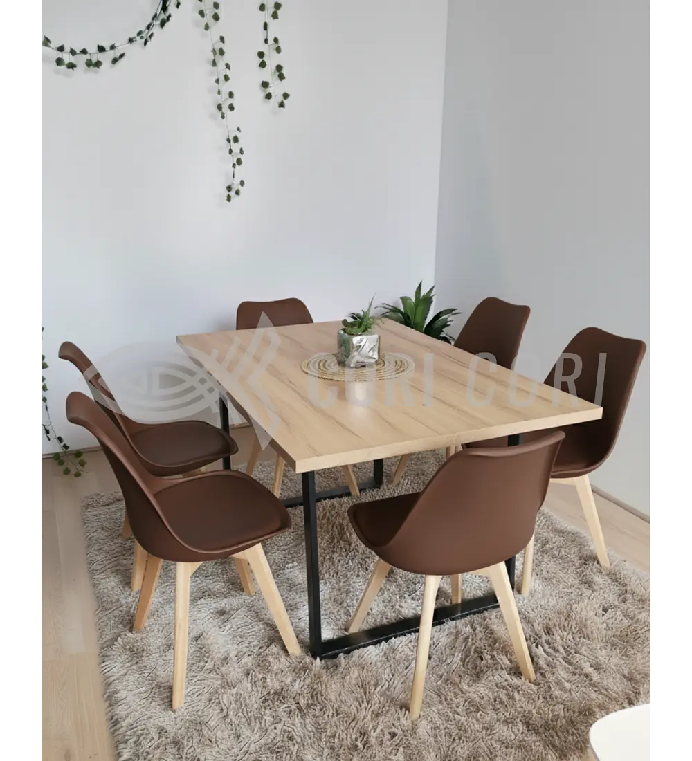 Comedor Industrial 140x90 cms Light  + 6 Sillas Tulip