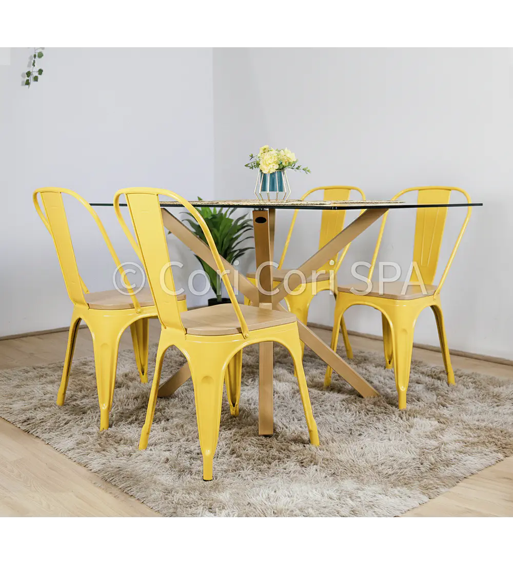 Comedor Madrid 140x80cms + 4 Sillas Tolix Asiento de Madera