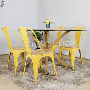 Comedor Madrid 140x80cms + 4 Sillas Tolix Asiento de Madera