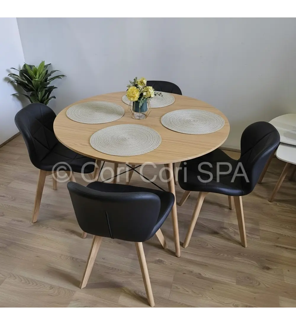 Comedor Mesa Wood 100cm + 4 Sillas Mariposa Ecocuero Wood