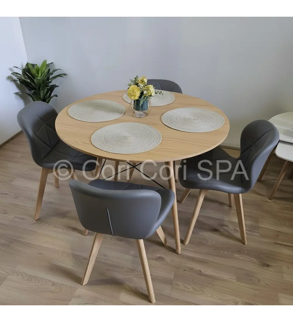 Comedor Mesa Wood 100cm + 4 Sillas Mariposa Ecocuero Wood