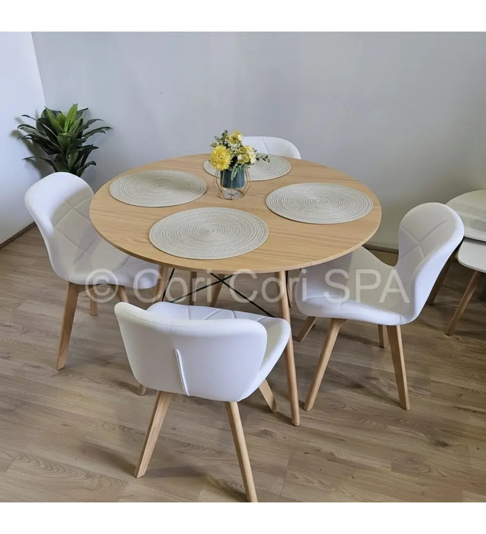 Comedor Mesa Wood 100cm + 4 Sillas Mariposa Ecocuero Wood