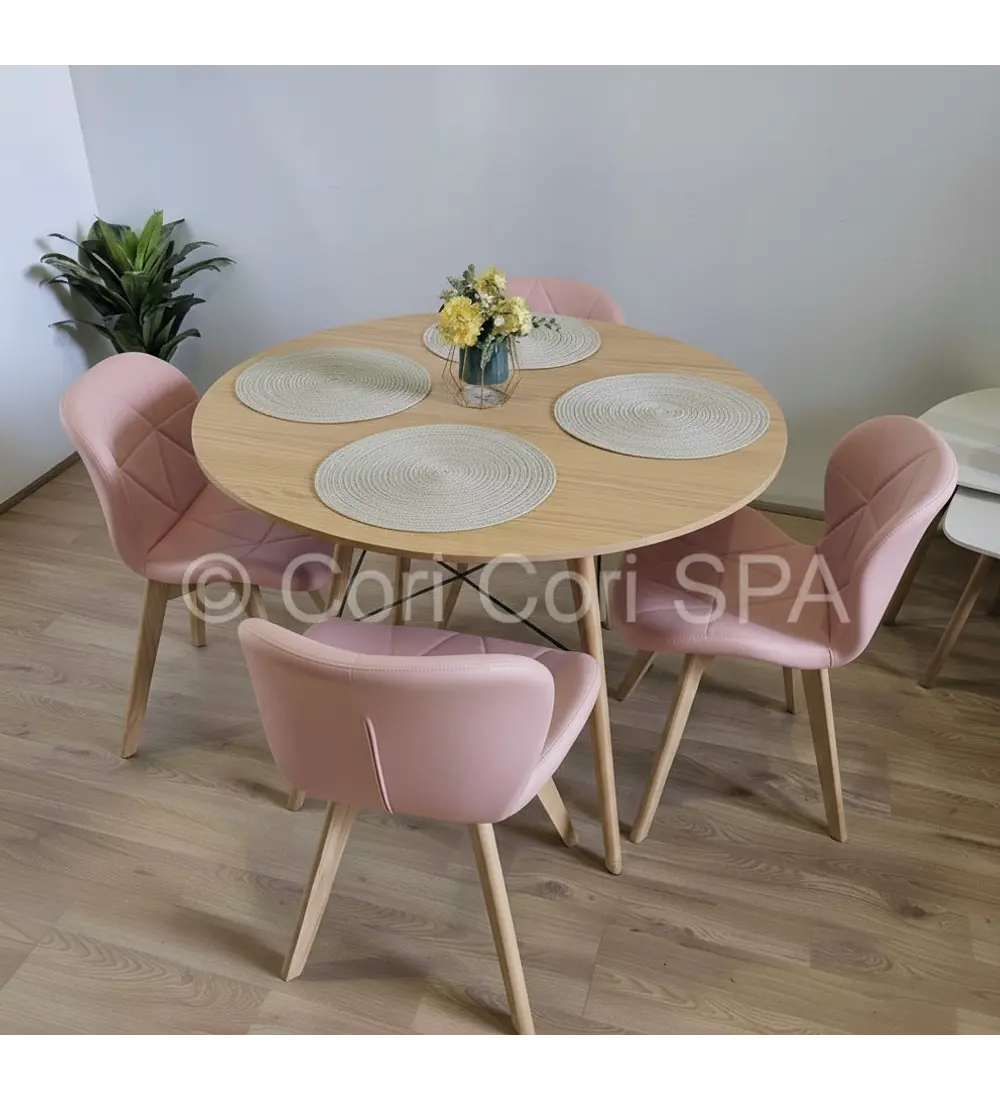Comedor Mesa Wood 100cm + 4 Sillas Mariposa Ecocuero Wood