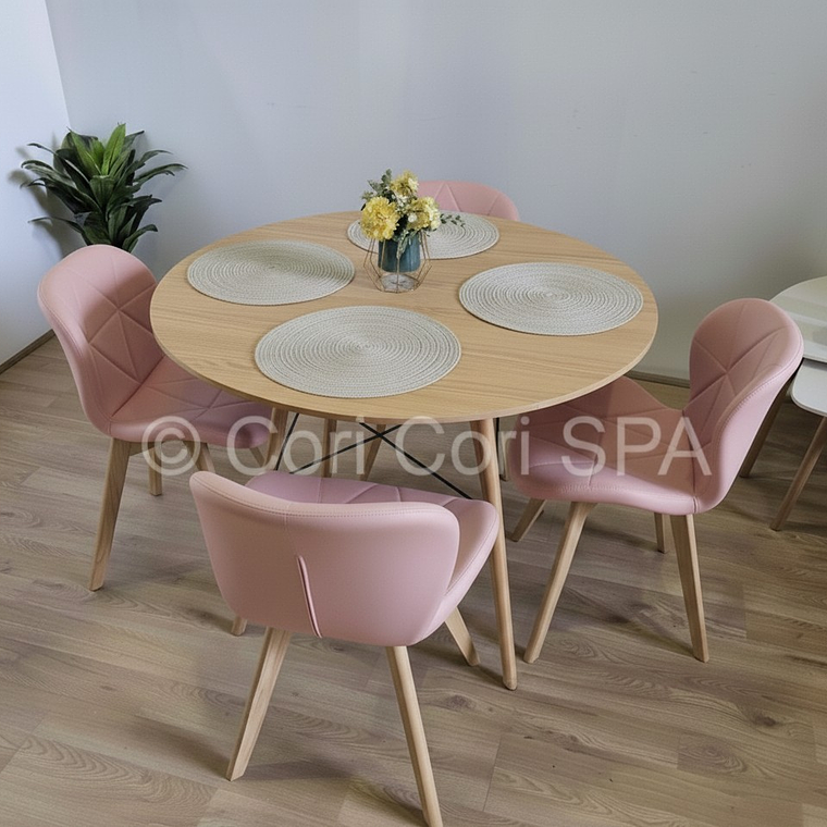 Comedor Mesa Wood 100cm + 4 Sillas Mariposa Ecocuero Wood 15