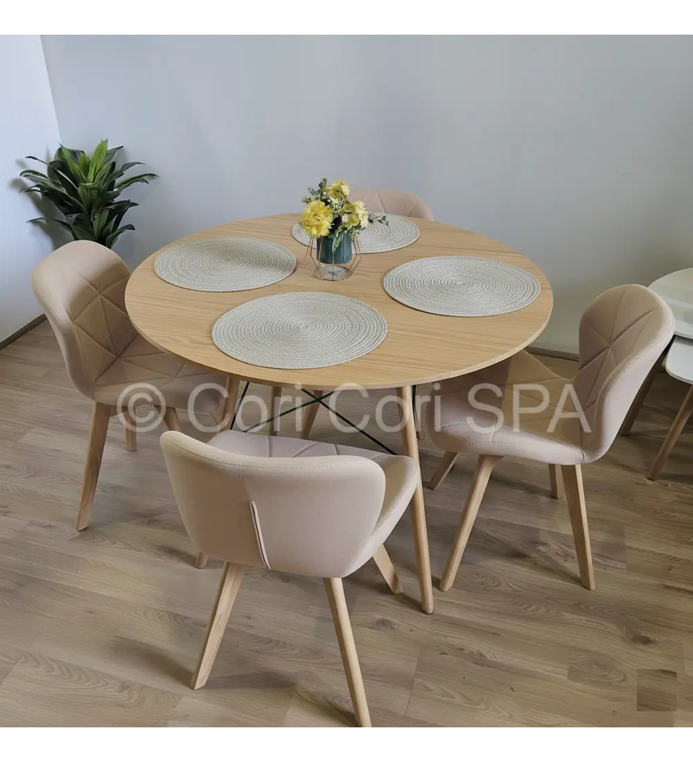 Comedor Mesa Wood 100cm + 4 Sillas Mariposa Ecocuero Wood