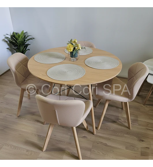 Comedor Mesa Wood 100cm + 4 Sillas Mariposa Ecocuero Wood