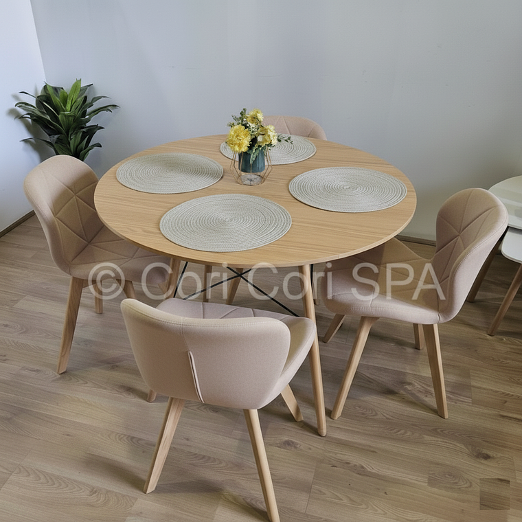 Comedor Mesa Wood 100cm + 4 Sillas Mariposa Ecocuero Wood 16