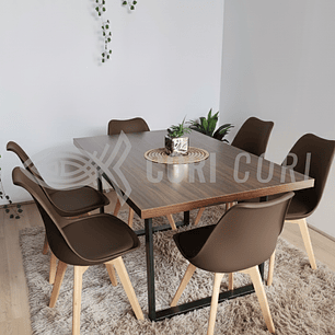 Comedor Industrial 140x90 cms Oscura + 6 Sillas Tulip 